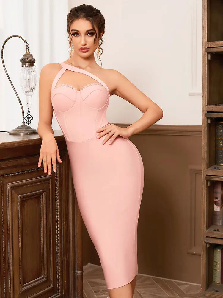 Minimalist Tek Omuz Bodycon Elbise