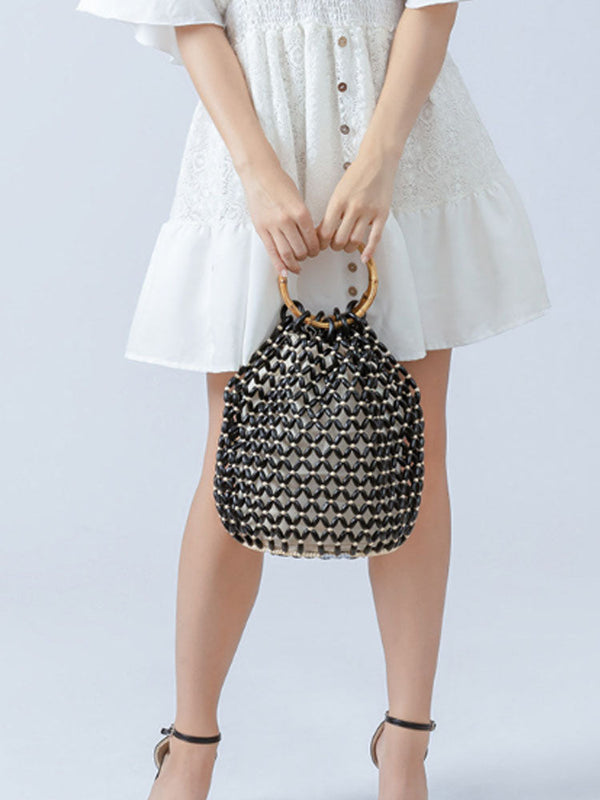 El İşi Ahşap Boncuklu Fıçı Çantası