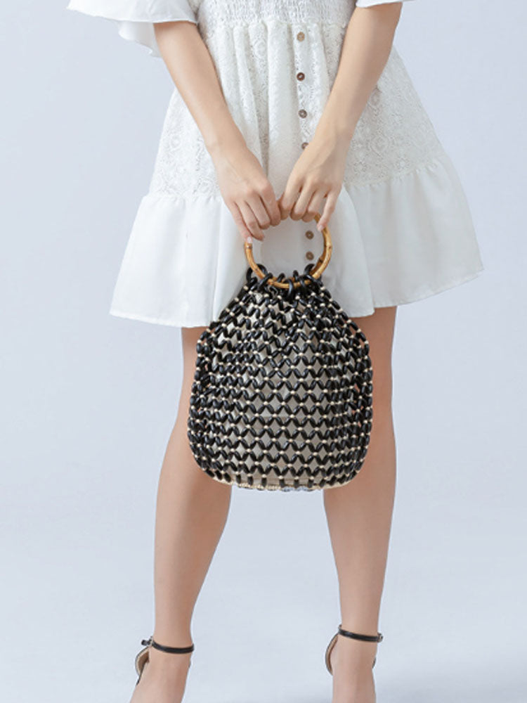 El İşi Ahşap Boncuklu Fıçı Çantası