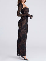 Black Stretch Lace Corseted Bodice Maxi Dress