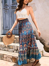 Kahverengi Bohem Büzgülü Yüksek Bel Etek