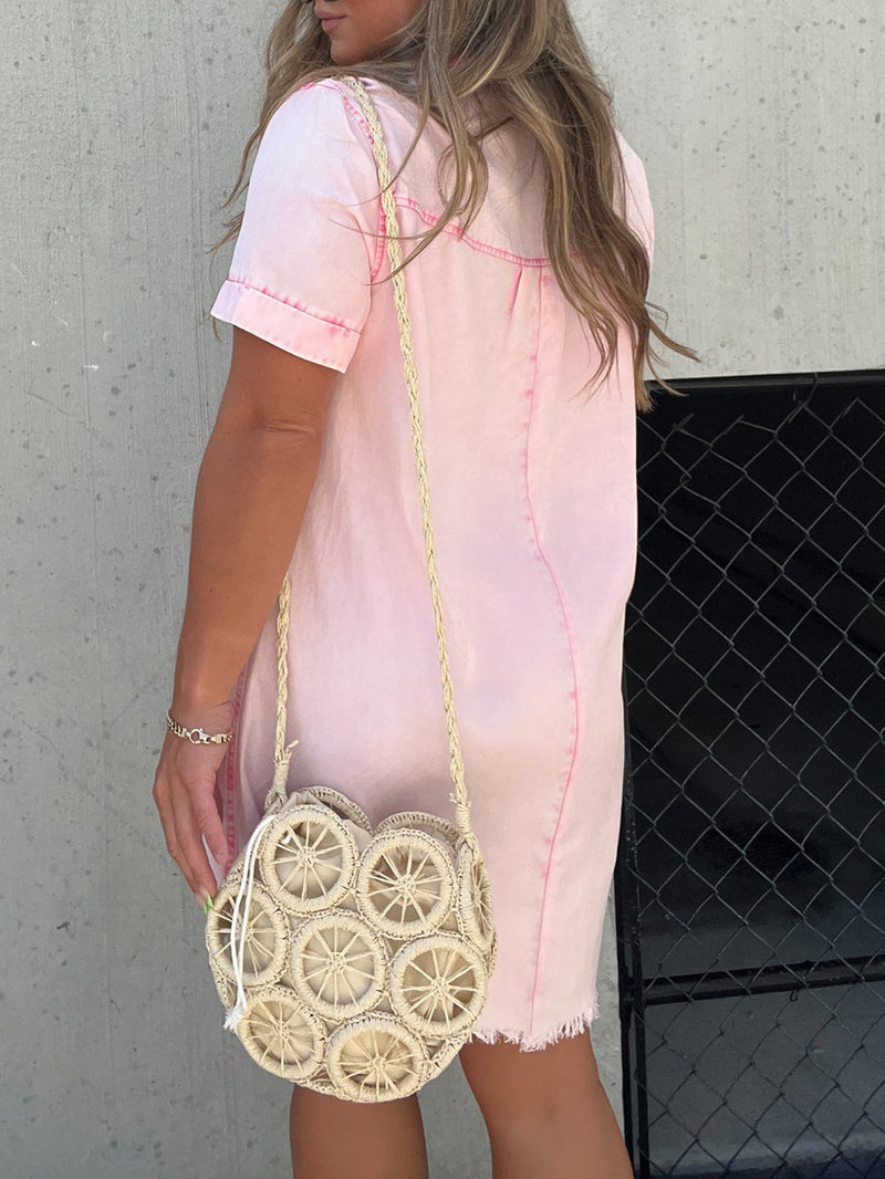 Mutlu Sonlar Tencel Gömlek Elbise Pembe