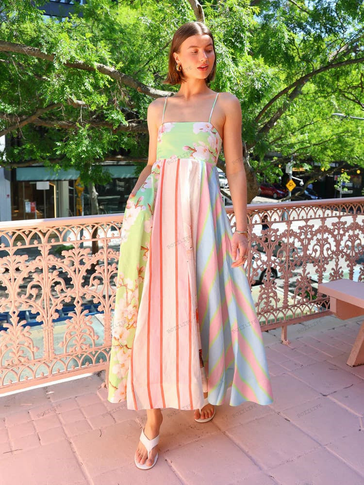 Grafiti Baskılı Kolsuz A-Line Maxi Elbise