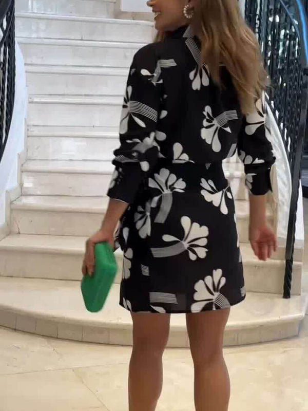 Yaprak Desenli Anvelop Mini Elbise