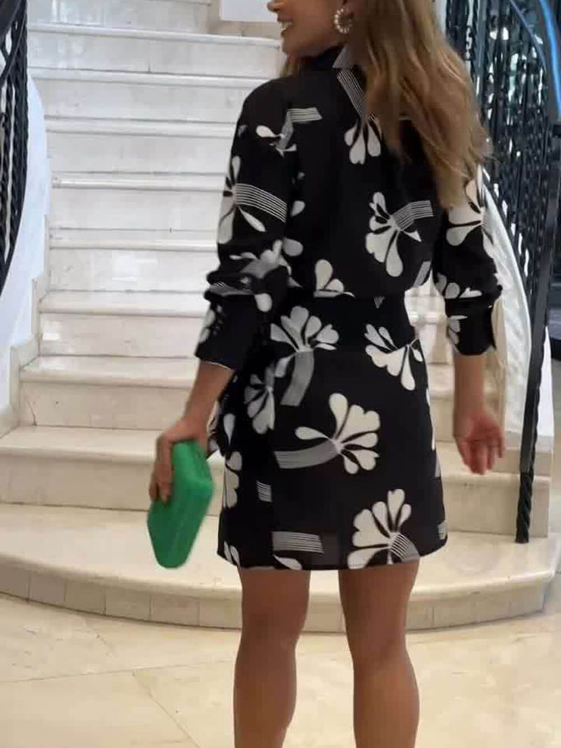 Yaprak Desenli Anvelop Mini Elbise