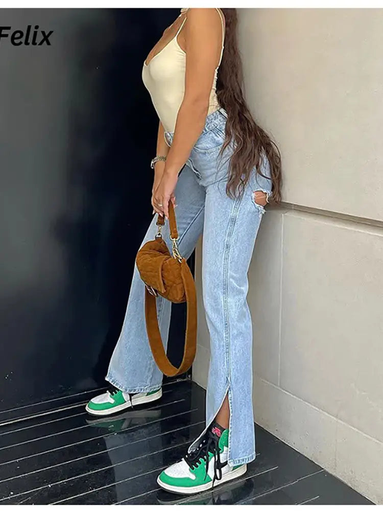 Yüksek Bel Bölünmüş Kot