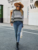 Jakarlı Çok Renkli Patchwork Triko Kazak