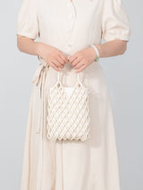 Oymalı Ahşap Boncuklu Dokuma Tote Çanta