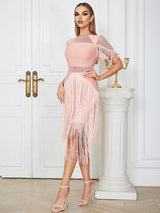 Fileli Saçaklı Bandaj Elbise