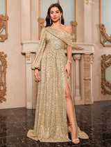 Cazibeli Tek Omuzlu Sıralı Elbise