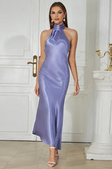 Minimalist Kolsuz Halter Saten Elbise