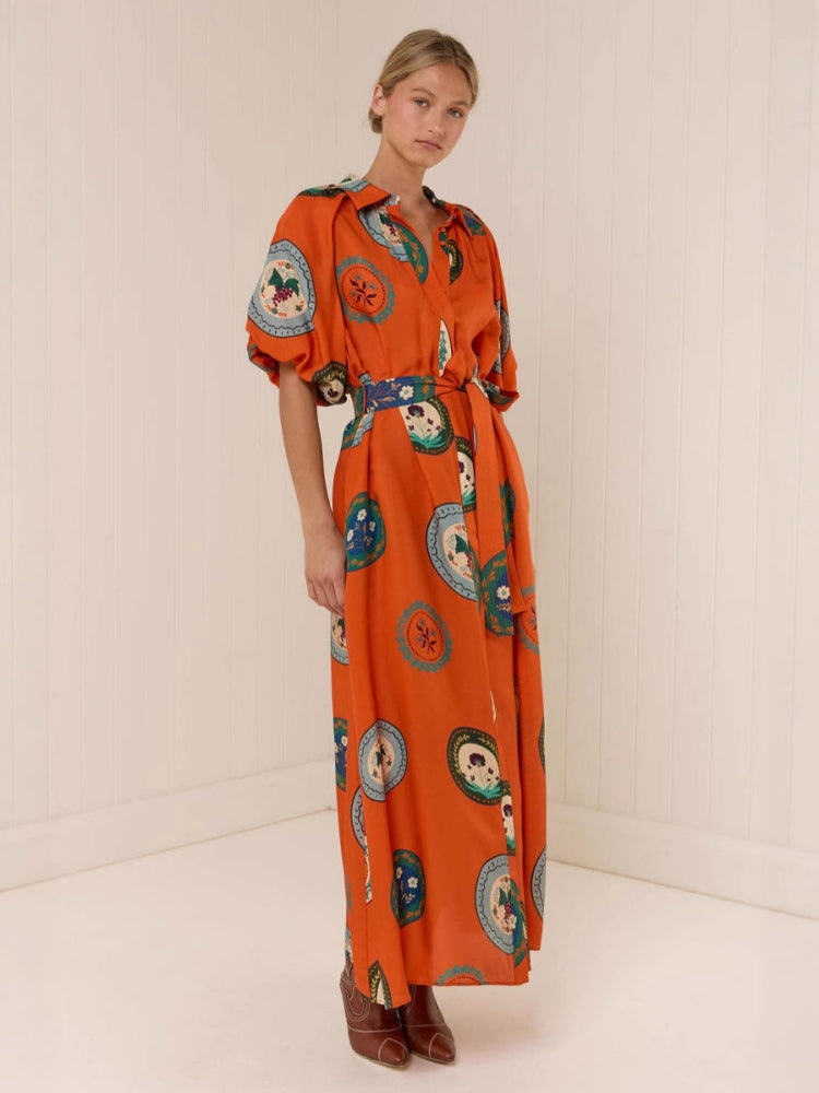 Shirt-Collar A-Line Maxi Dress