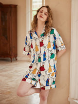 Saçak Desenli Buz İpek Kısa Kollu Lounge Giyim Seti