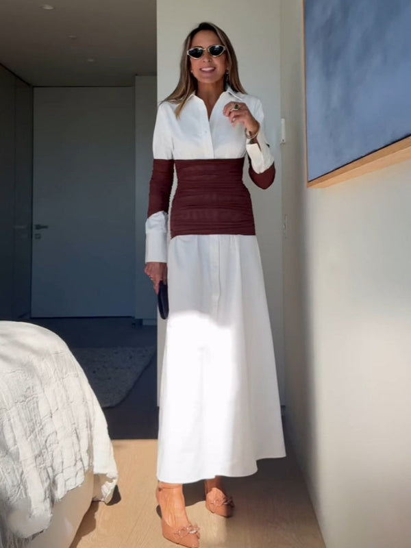 Color-Block Slit Shirt Dress