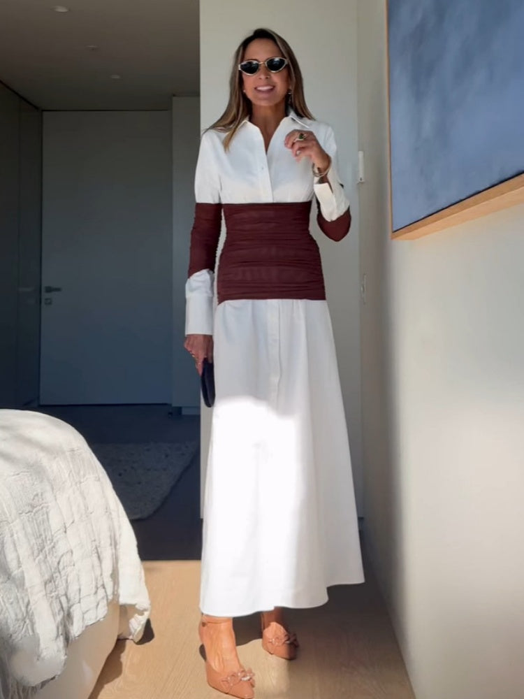 Color-Block Slit Shirt Dress