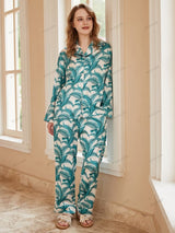 Mimoza Desenli Buz İpek Uzun Kol Günlük Giyim Takım