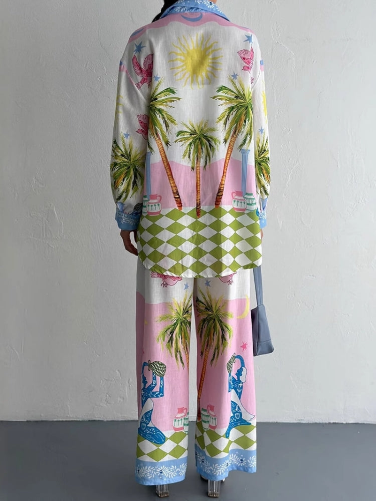 Beach-Inspired Palm Tree Pants Set