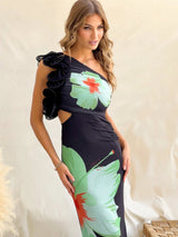 Fashion Print One-shoulder Maxi Dress