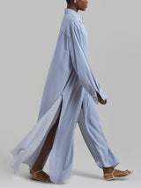 Avery Fluid Shirt Dress - White/Blue Stripe