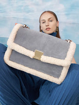 Vintage Shearling Leather Shoulder Crossbody Bag