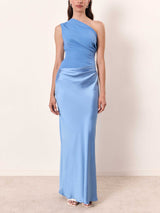 Elegant One Shoulder Neck Pleated Party Maxi Dress