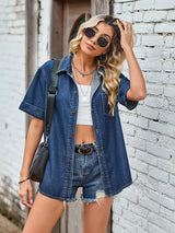 Dar Kesim Hafif Denim Kısa Kollu Gömlek