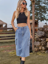 Çok Yönlü Dar Kesim Yıkanmış Kargo Etek