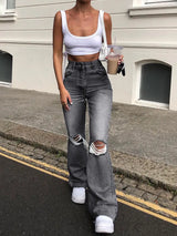 Paçaları İspanyol Paça Yıpranmış Bol Pantolon