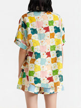 Modaya uygun Graffiti Baskılı Gömlek Şort Takımı