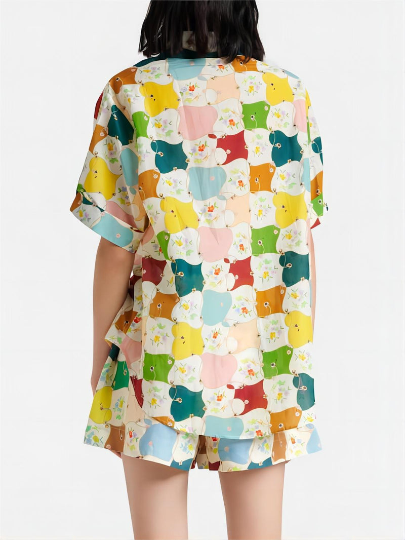 Modaya uygun Graffiti Baskılı Gömlek Şort Takımı