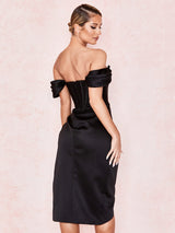 Kollu Korse Bodycon Midi Elbise - Siyah