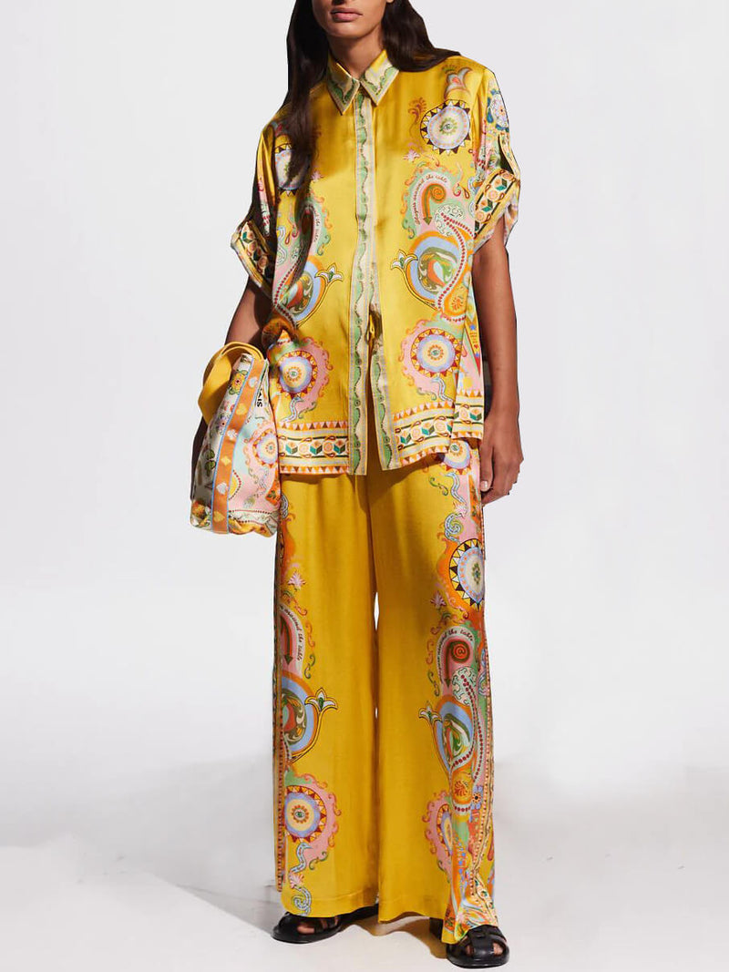 Sofistike Saten Benzersiz Kaju Çiçeği Baskı Düğmesi Büyük Boy İki Parçalı Set