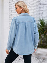 Vintage Yıkanmış Uçlu Yaka Kot Gömlek