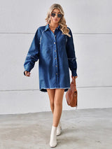 Yıkanmış Denim Fringeli Patchwork Elbise