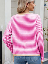 Kadınlar için Renk Bloklu Çizgili Kazak