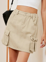 Yıkanmış Çok Cepli Kot Cargo Etek