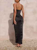 Şık Benzersiz Askılı Fransız Boyundan Bağlamalı Midi Elbiseler