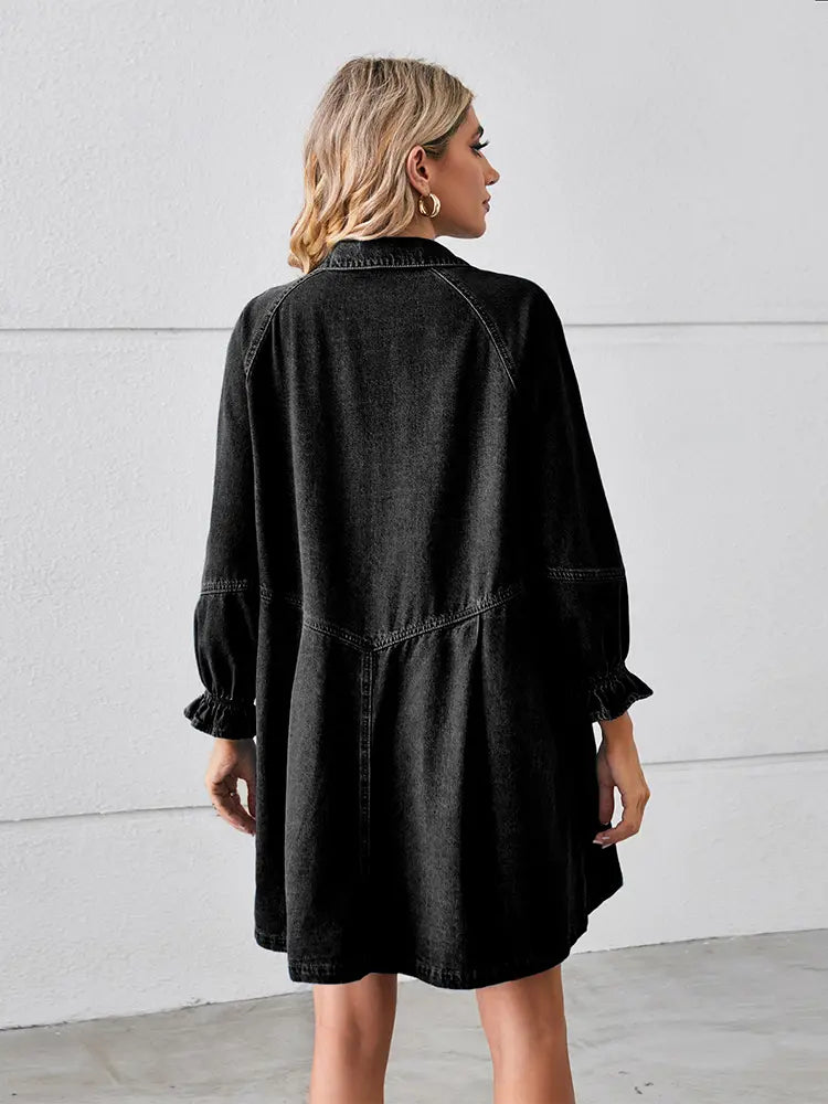 Bol Yıkanmış Patchwork Kot Elbise