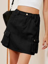 Yıkanmış Çok Cepli Kot Cargo Etek