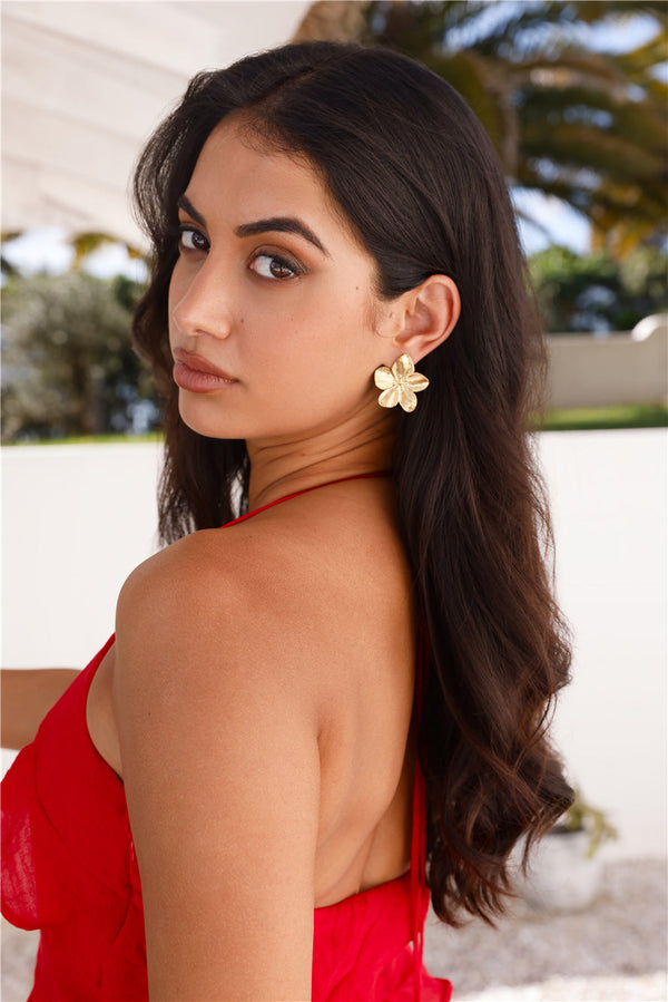 18 Ayar Altın Kaplama Fave Çiçek Küpe Altın