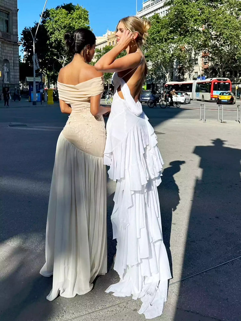 Ethereal Cascade Elbise - Beyaz Melek (%100 Pamuk)