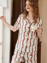 Ejderha Kafası Zincir Desenli Kısa Kollu Rahat Kıyafet Seti