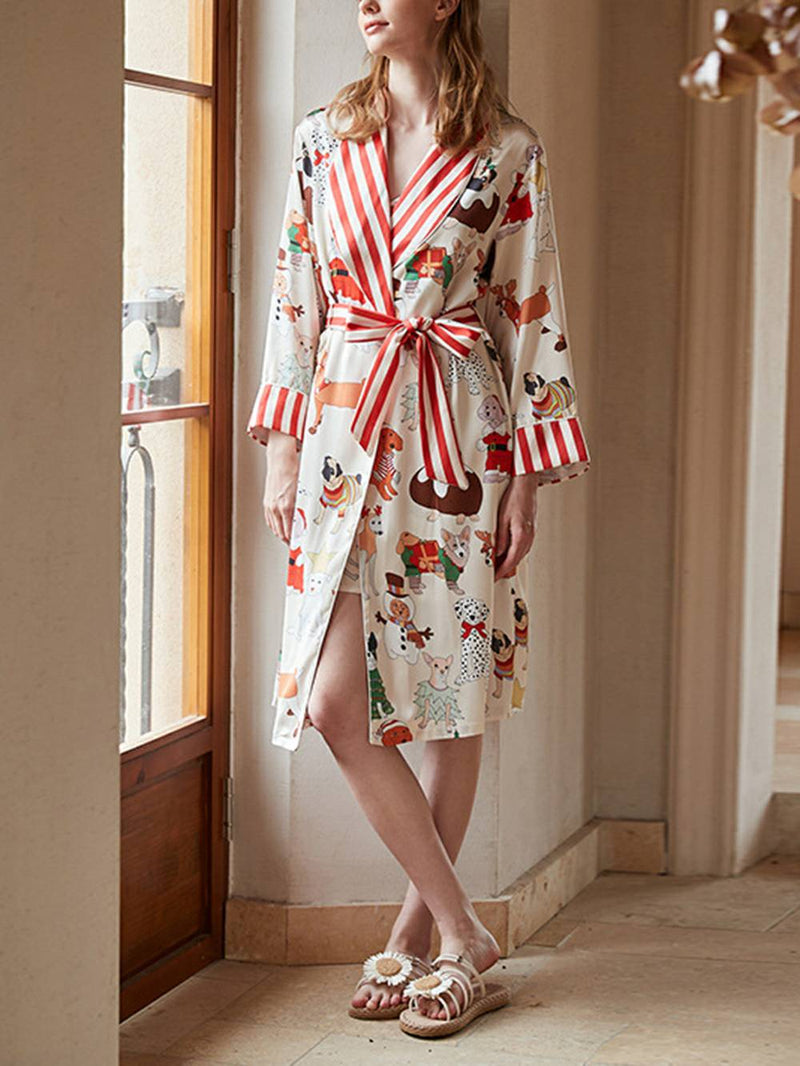 Noel Köpek Desenli Bornoz Seti