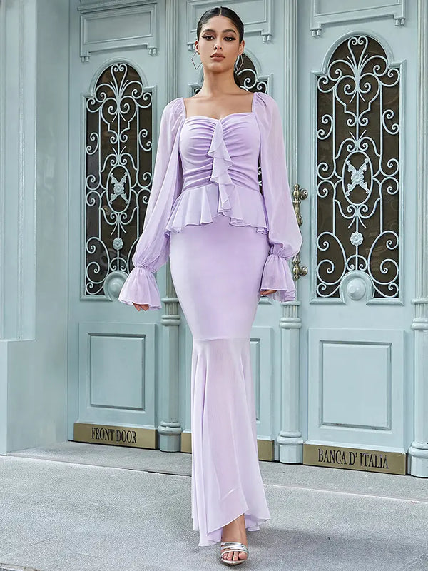 Şık Volanlı Çiçekli Bustiyer Elbise