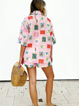 Şort Takım - Pembe Pul Desenli