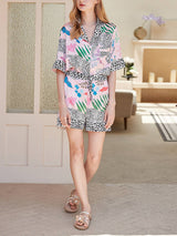 Pembe Kar Leoparı İpek Pijama Takımı