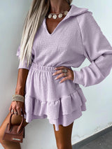 V Yaka Kadın Gömlek Ve Kloş Skort İkili Takım