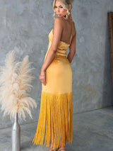 Off-Shoulder Fringe Bodycon Dress