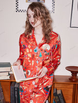 Tatlı Baskılı Uzun Kollu Buz İpeği Ev Giyimi Seti