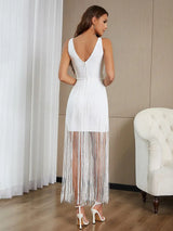 Vintage Seksi Askısız Franjlı Bandaj Elbise